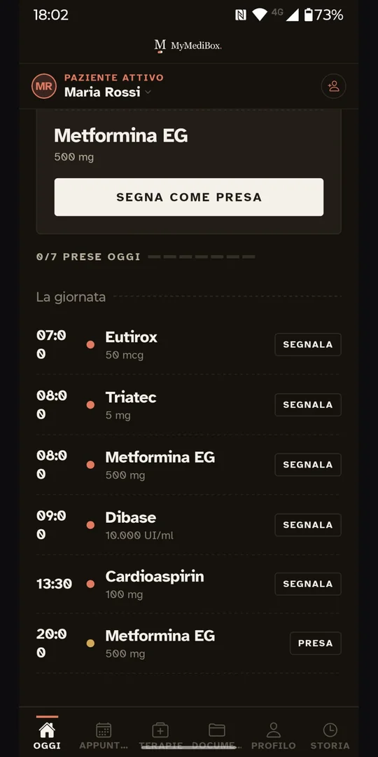 Today screen, dark theme